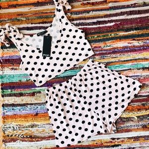 Tie Strap Nude Polka Dot Night Set